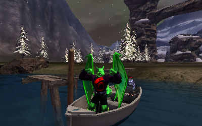 I'm on a boat!  A very, very little rowboat, but a boat!  And yes, that is a toy robot cowboy behind me.